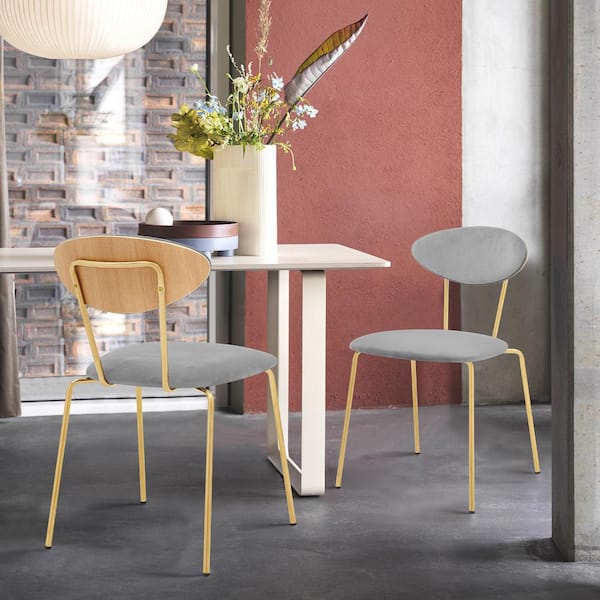 Armen Living Neo Modern Grey Velvet and Gold Metal Leg Dining Room Chairs (Set of 2)