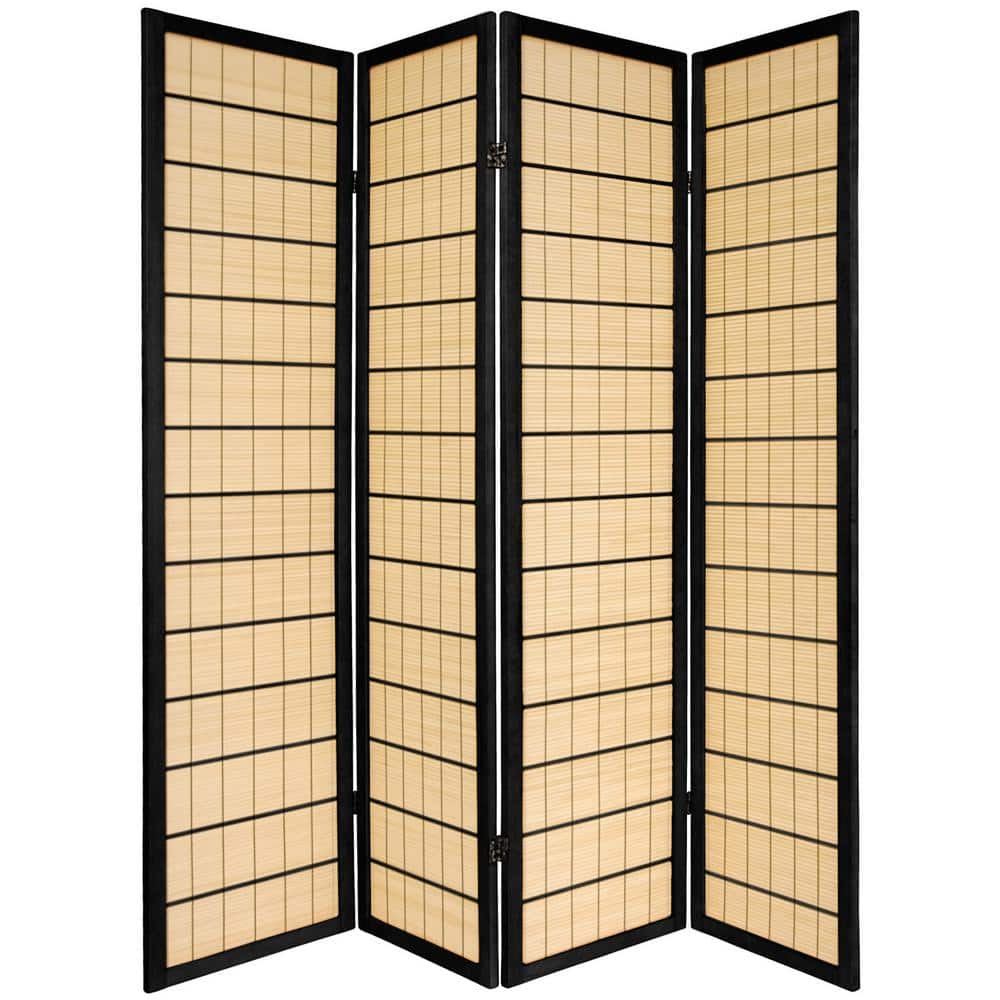 72" Black and Pine Shoji 4-Panel Room Divider