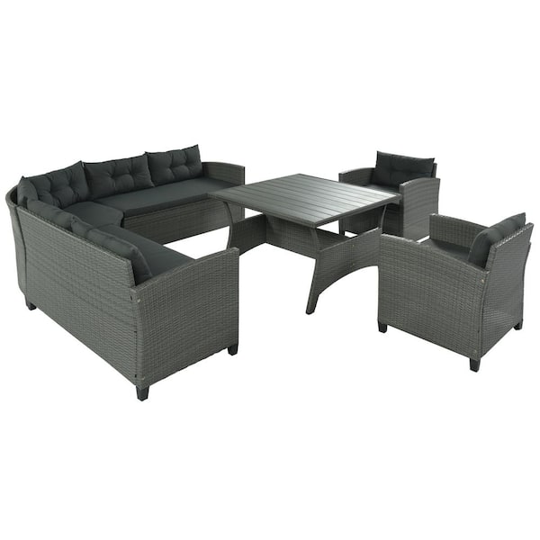 ToolCat Grey 6-Piece Wicker Patio Conversation Set with Grey Cushions