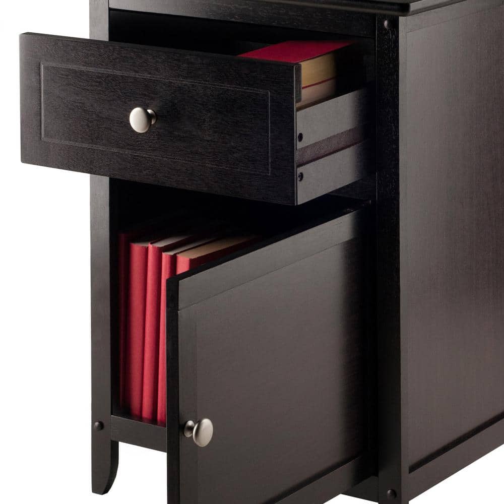 Espresso Transitional Wood Nightstand with Drawer and Cabinet
