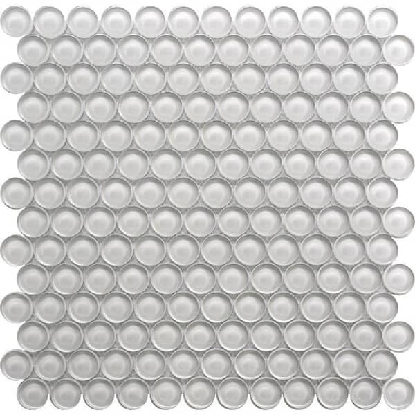 Apollo Tile 5 pack 12-in x 12-in Light Gray Penny Round Polished Glass Mosaic Tile (5 Sq ft/Case)