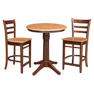 3-Piece 30 in. Espresso/Cinnamon Solid Wood Round Table with 2-Side Stools
