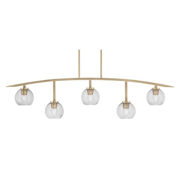 Unbranded Siena 51.25 in. 5-Light New Age Brass Chandelier with 5.75 in. Smoke Bubble Glass Shades, no bulbs included