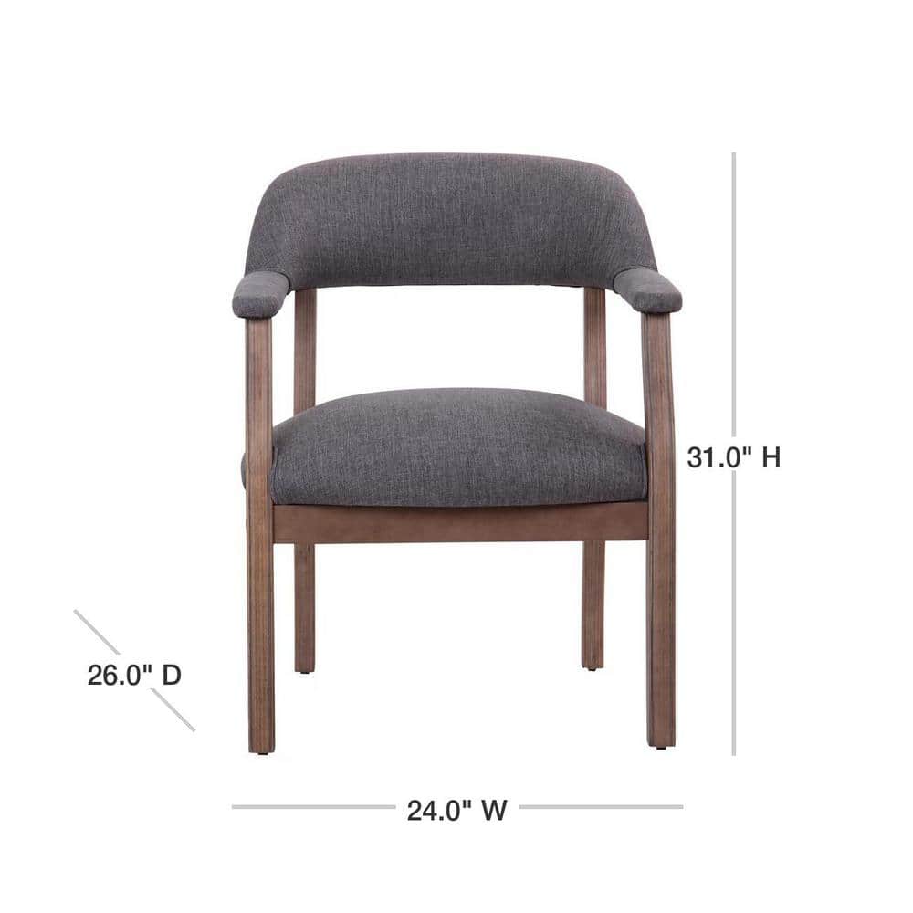 Slate Gray Linen Upholstered Arm Chair with Medium Wood Frame
