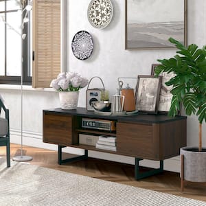 47.5 in. Walnut Brown TV Stand with 2 Cabinets and Adjustable Shelf