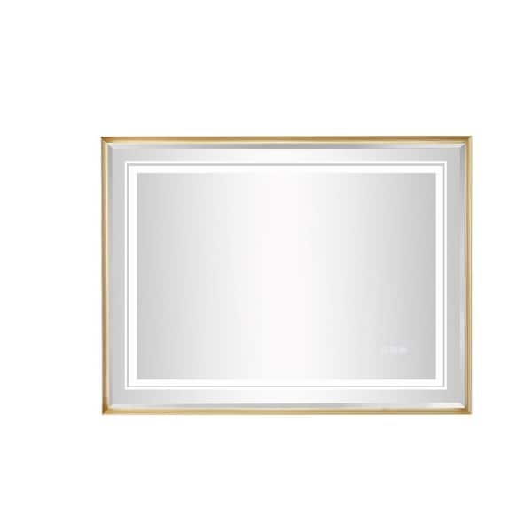 Unbranded Gold 40 in. W x 30 in. H LED Wall-mounted Mirror with 3000-6000K Gradient Front and Backlit LED