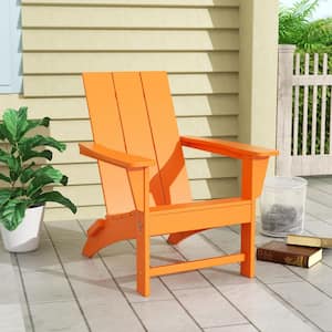 Shoreside Outdoor Patio Fade Proof Modern Folding Plastic Adirondack Chair in Orange