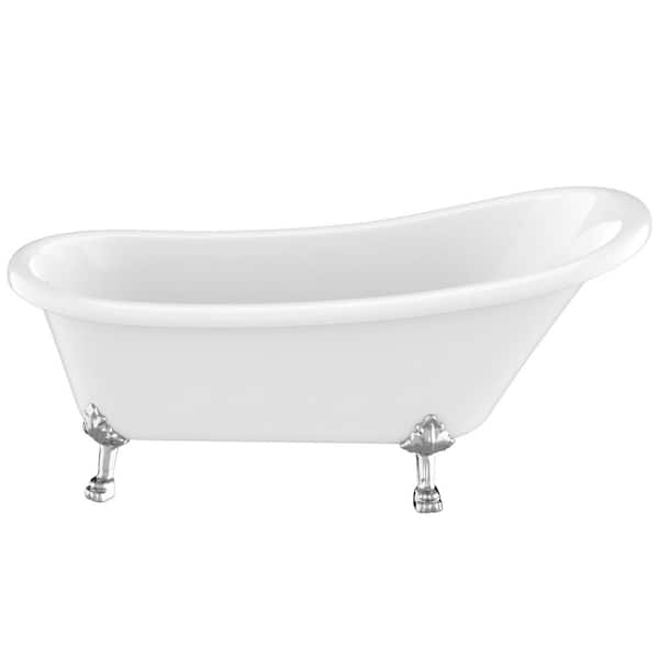 ANZZI Diamante 67 in L x 30 in W Acrylic Slipper Clawfoot Soaking Bathtub in White with Chrome Lion's Paw Feet