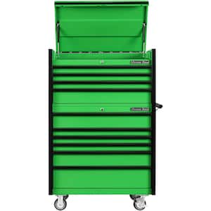 DX Series 41 in. 10-Drawer Green Steel Tool Chest Combo with Black Drawer Pulls