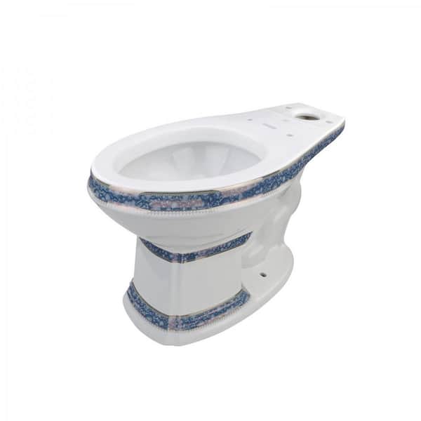 RENOVATORS SUPPLY MANUFACTURING Blue and Gold India Reserve Design Porcelain Elongated Bathroom Toilet Bowl Only in White
