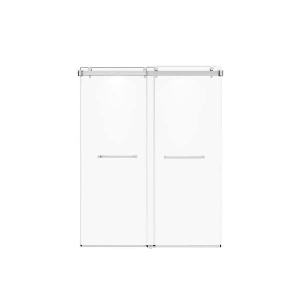 Boosicavelly Sliding Frameless Shower Door in Brushed Nickel Finish with Glass 60 in. W x 76 in. H