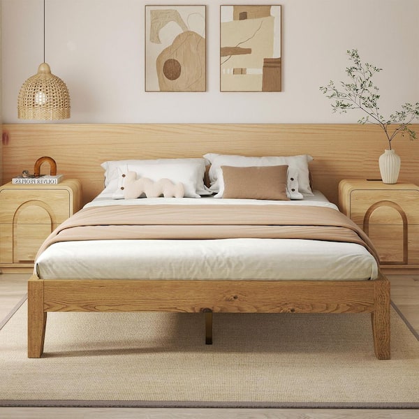 Mid Century Honey Brown Solid Wood Frame Full Size Platform Bed