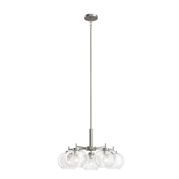 KICHLER Anamaya 23.5 in. 5-Light Brushed Nickel Vintage Farmhouse Shaded Circle Chandelier for Kitchen