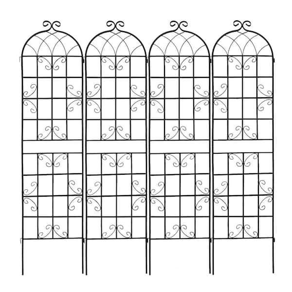 Unbranded 4-Pack Sturdy 86.7 in. Black Iron Tall Garden Trellis Set with Rust-Resistant Coating