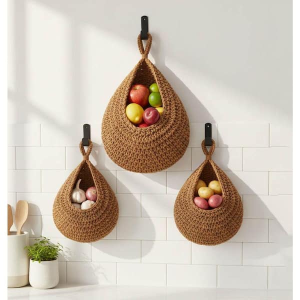 Brown 16 in. x 13 in. Cotton Wall Decorative Basket Set of 3
