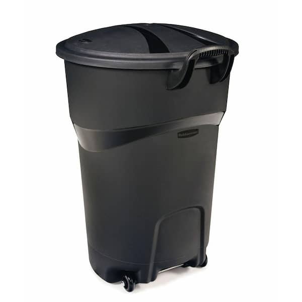 Rubbermaid Roughneck 32 Gal. Black Wheeled Trash Can with Lid