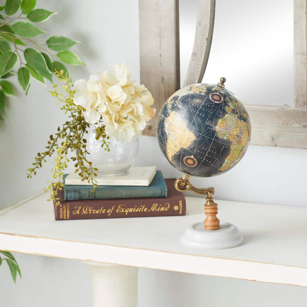 Black Mango Wood Globe with Marble Base, 7" x 11"