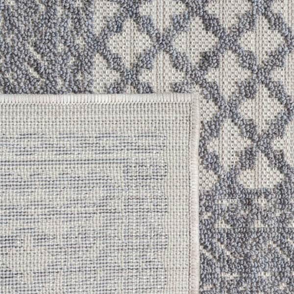 Blue 8 ft. x 9 ft. Woven Geometric PET Polyester Rectangle Indoor/Outdoor Area Rug