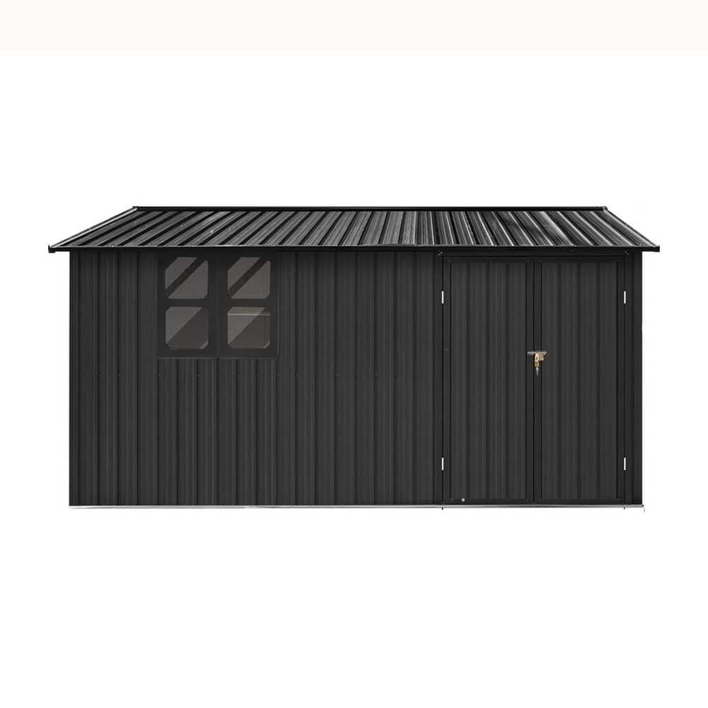 10 ft. x 12 ft. Black Outdoor Double Door Metal Storage Shed with Window, P