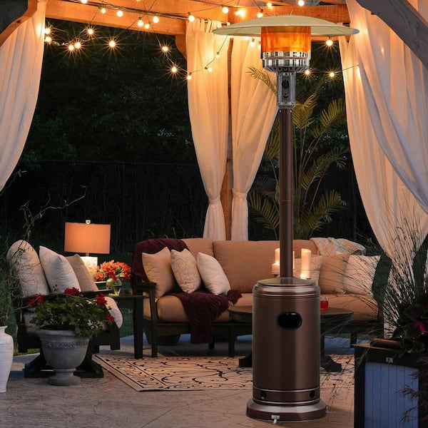 50000 BTU Patio Standing LP Gas Heater Stainless Steel Propane W/ Wheels Bronze