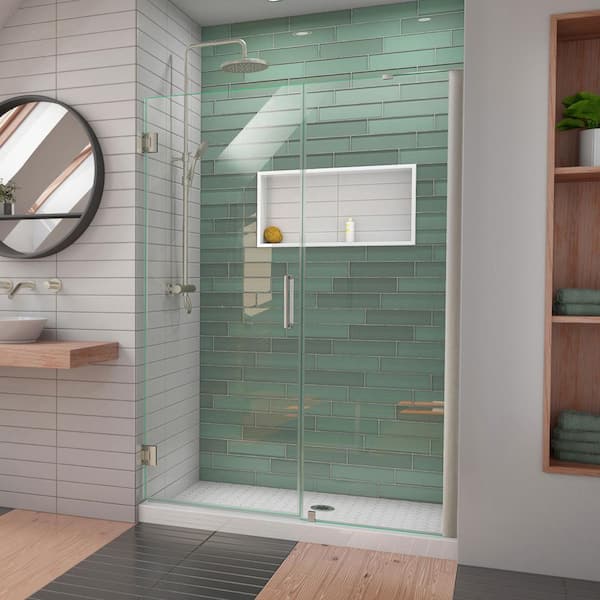 DreamLine Unidoor-LS 48 in. to 49 in. W x 72 in. H Frameless Hinged Shower Door with L-Bar in Brushed Nickel
