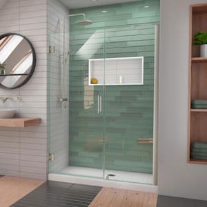 Unidoor-LS 49 in. to 50 in. W x 72 in. H Frameless Hinged Shower Door in Brushed Nickel