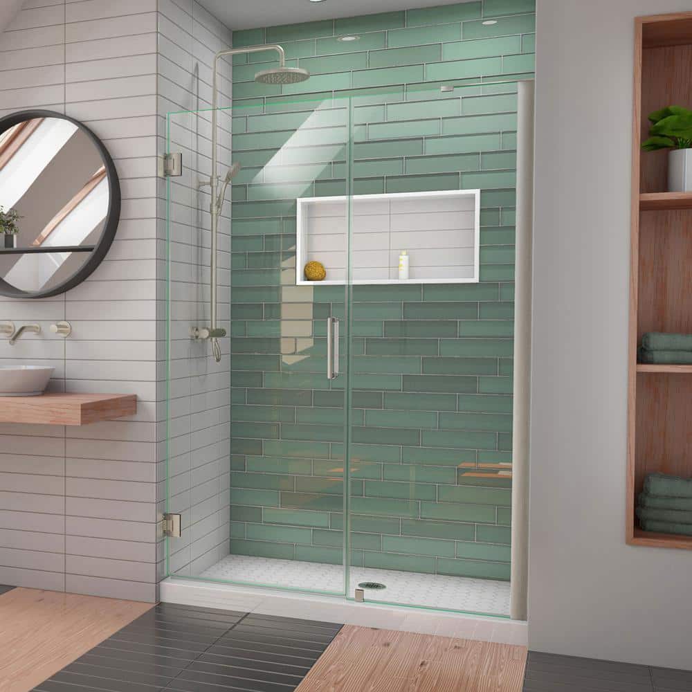 Unidoor-LS 55" Frameless Clear Glass Shower Door with Black Hardware