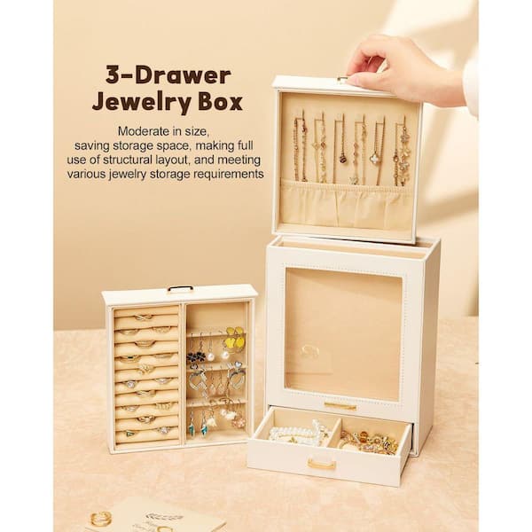 White and gold multi-layer jewelry storage box for necklaces
