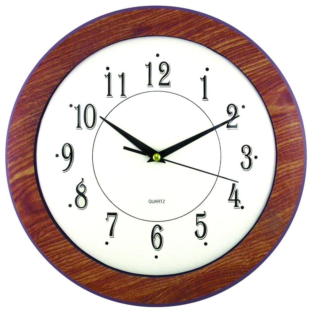 Timekeeper 12-Inch Dark Wood Grain Round Wall Clock