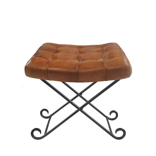 HomeRoots Amelia Brown Faux Leather Square Accent Small (Under 22 in.) Ottoman