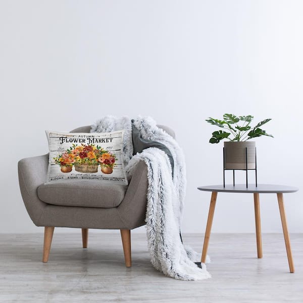 Autumn Flower Market Orange Print Polyester 14 in. X 20 in. Throw Pillow