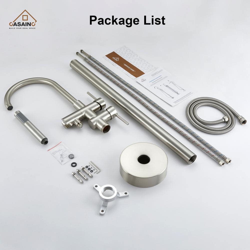 Brushed Nickel Freestanding Tub Filler with Hand Shower