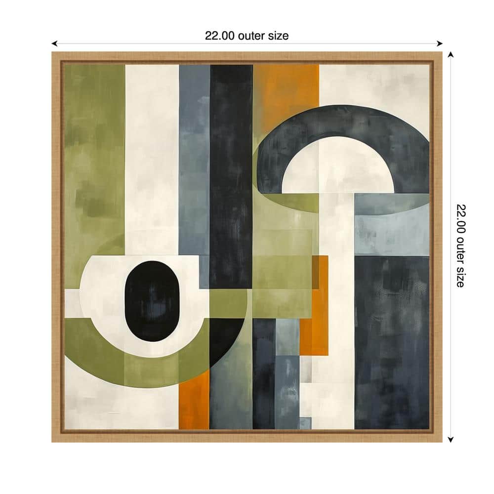 Sage Green and Orange Abstract Canvas Print with Maple Frame
