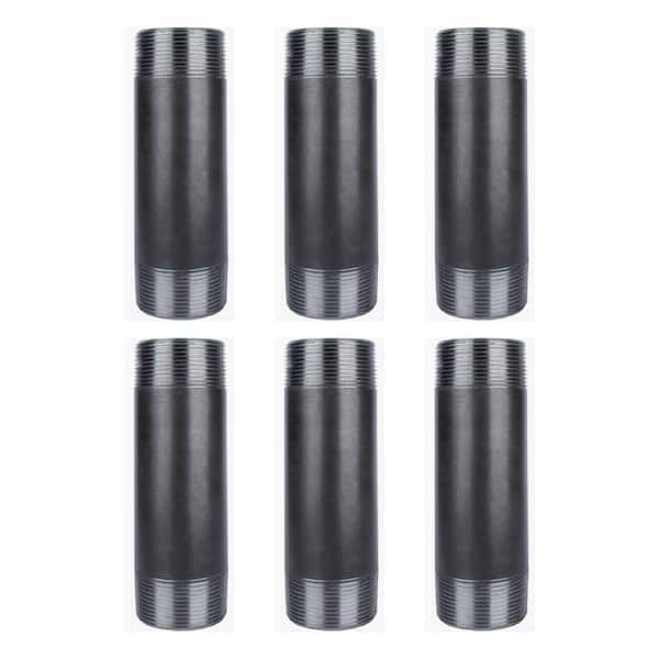 PIPE DECOR 1-1/2 in. x 6 in. Industrial Steel Grey Plumbing Nipple in Black (6-Pack)