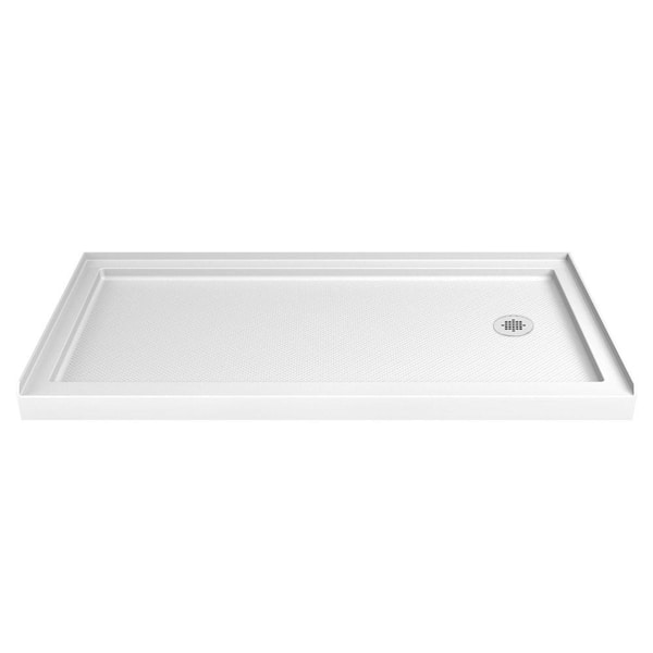 DreamLine Infinity-Z 34 in. x 60 in. x 72in. Frameless Sliding Shower Door Oil Rubbed Bronze Right Drain Shower Pan Base in White