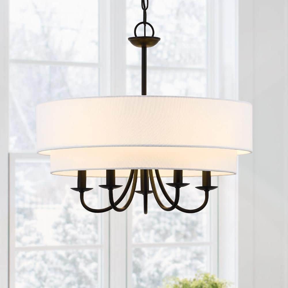 Celina 21.5 in. 5-Light Black Chandelier Light with White Double Drum Shade price history on PriceWatchPro
