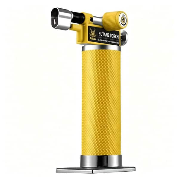 Metal, Yellow Butane Torch Lighter with Dual Flame, Adjustable Flame, Refillable, For Baking (Butane Not Included)