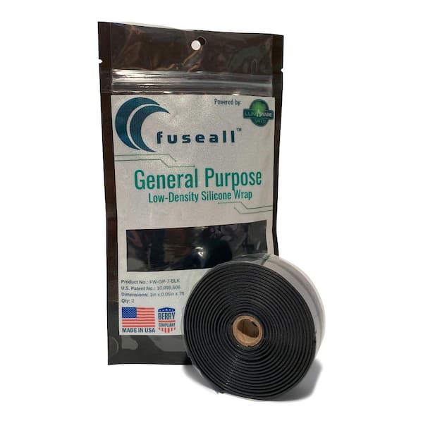 Unbranded Fuseall Powered By LumAware Wrap Tape 1 in. x 7 ft. Black General Purpose Self-Fusing Wrap, Stretch and Seal(2-pack)