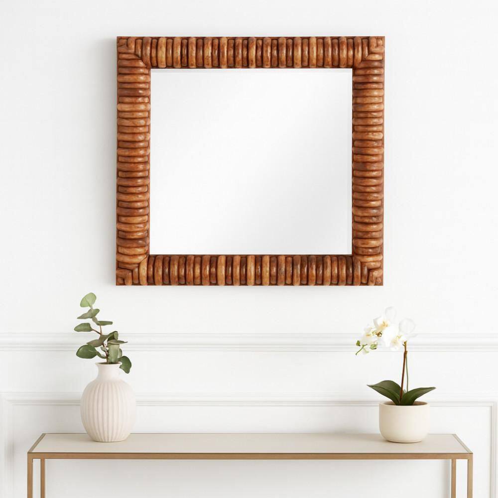 Brown 40 in. W x 40 in. H Square Wood Framed Decorative Wall Mirror with Ribbed Like Detailing price history on PriceWatchPro