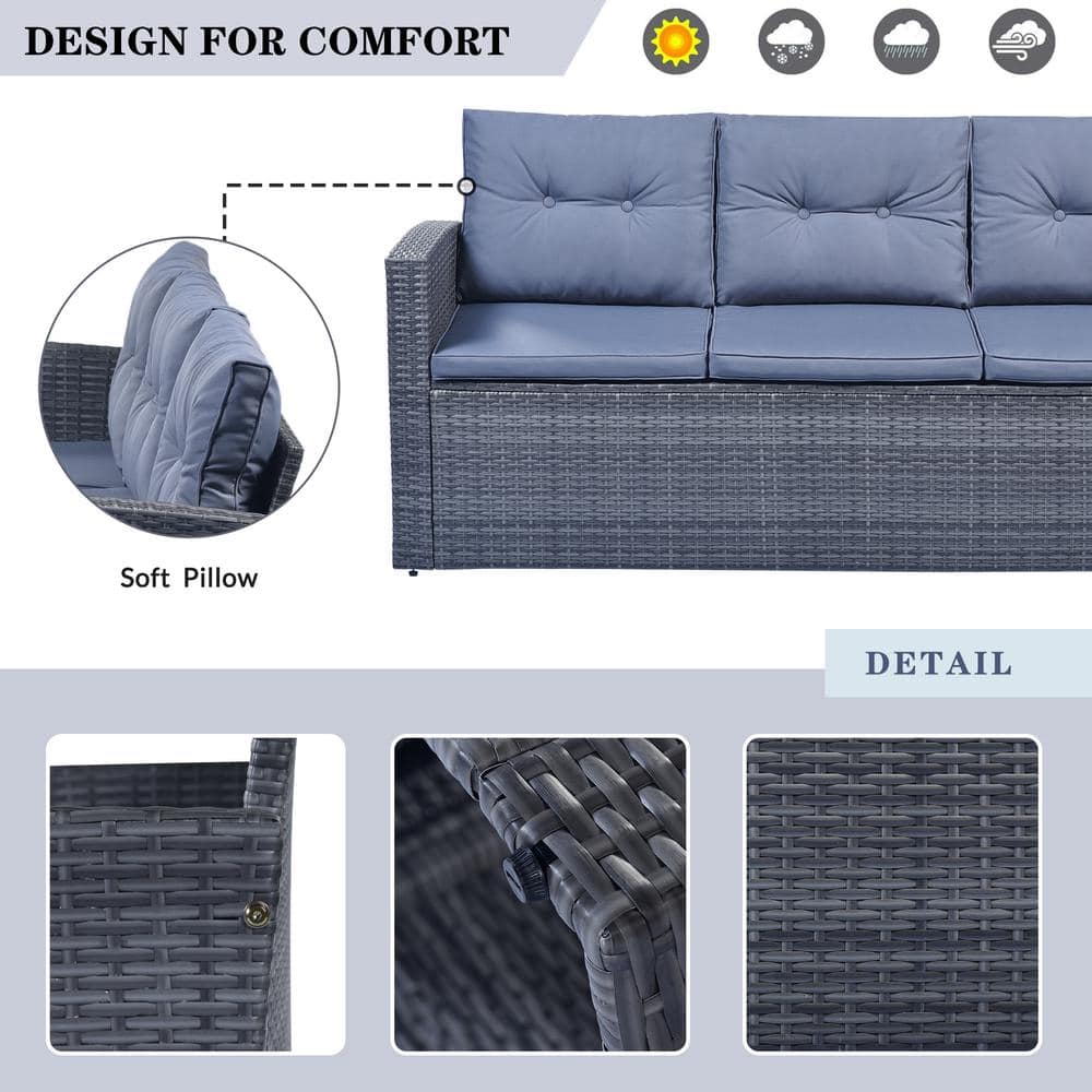 Gray 7-Person Steel Frame Outdoor Sectional Sofa Set