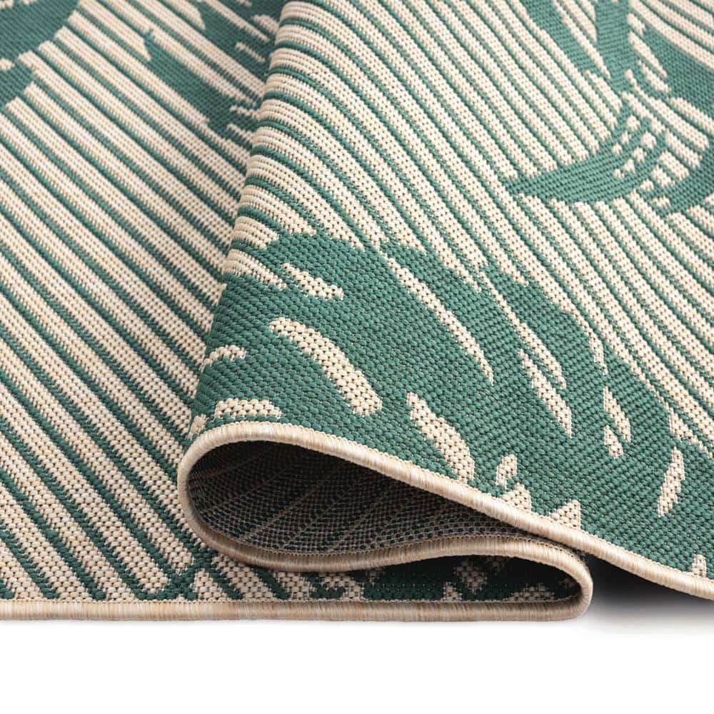 Beige and Green 8' x 10' Reversible Synthetic Area Rug