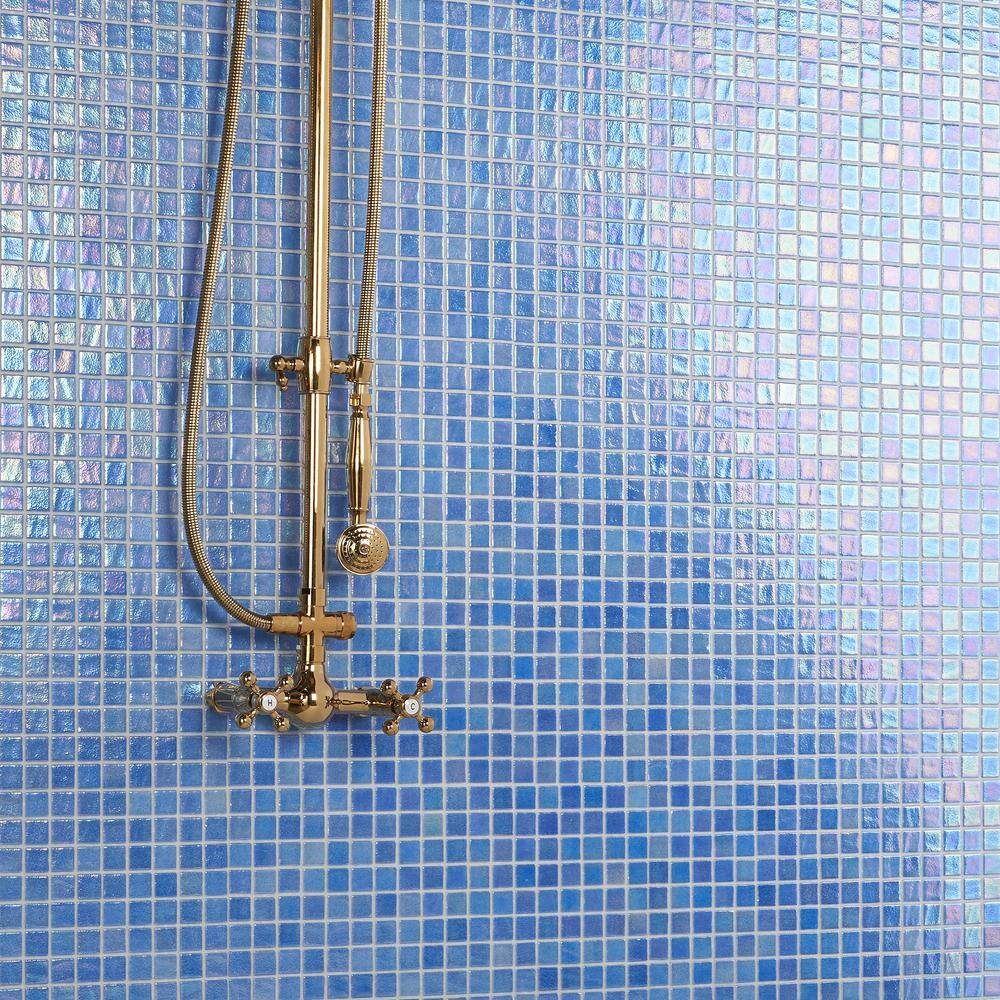 Whirlpool Blue Polished Glass Mosaic Tile 12" x 18"