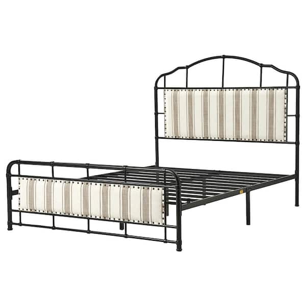 JAYDEN CREATION Blanche Stripe Industrial 61.75 in. Rivets Platform Metal Bed Frame with High Headboard