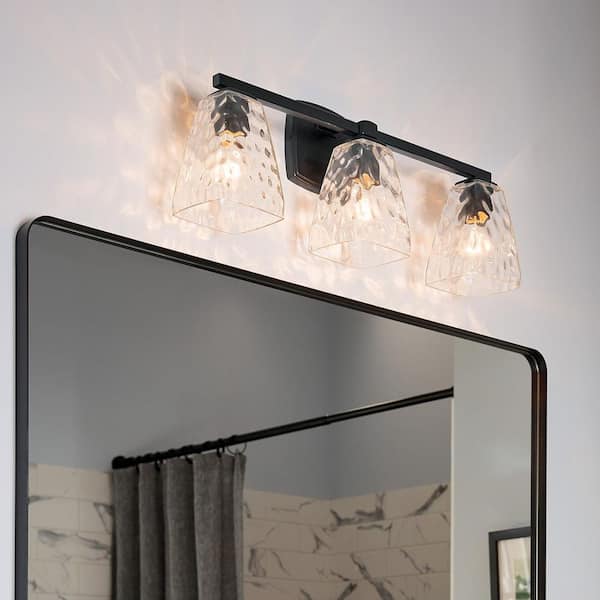Marant 23.75 in. 3-Light Vanity Light with Clear Water Glass in Black