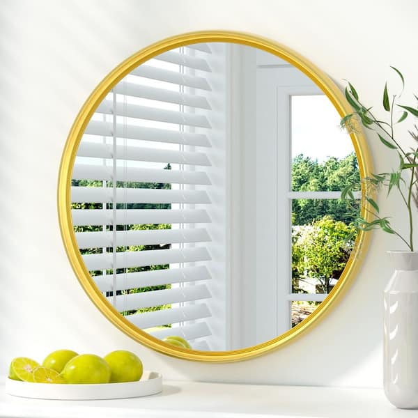 KeonJinn 20 in. W x 20 in. H Round Metal Framed Modern Wall Mounted Bathroom Vanity Mirror Wall Mirror in Brass Gold