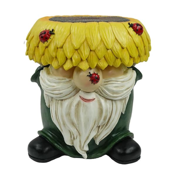 Gnome Sunflower Resin Planter Decorative Plant Stand with Indoor/Outdoor, (12 in. H)
