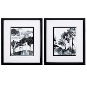 14 in. X 16 in. Silver Gallery Picture Frame Ink Wash Trees (Set of 2)