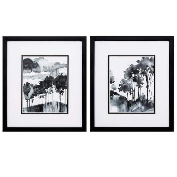 HomeRoots 14 in. X 16 in. Silver Gallery Picture Frame Ink Wash Trees (Set of 2)