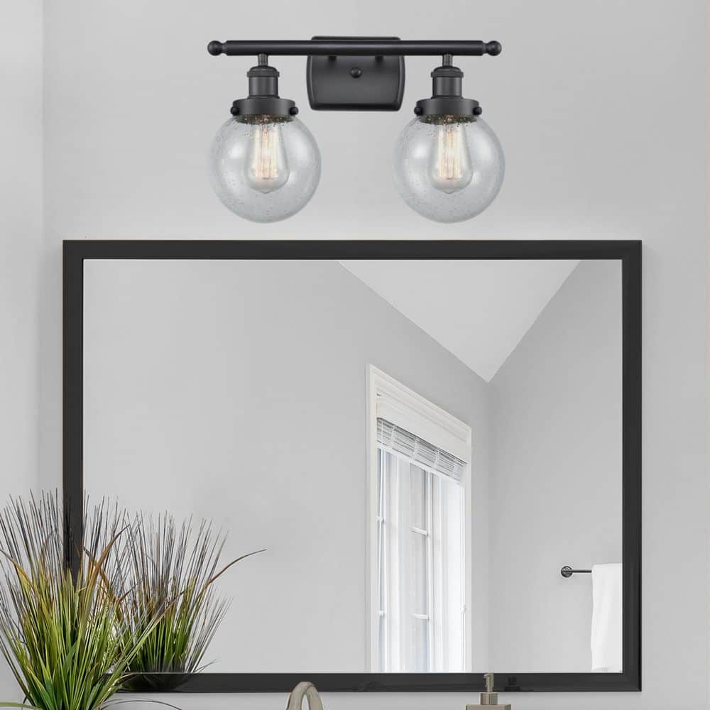 Beacon 16 in. 2-Light Matte Black Vanity Light with Glass Shade price history on PriceWatchPro