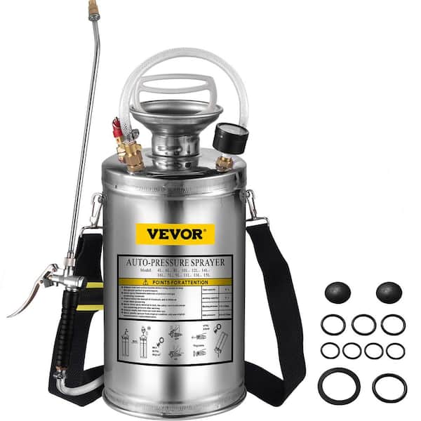 VEVOR 1.5 Gal. Stainless Steel Sprayer Garden Sprayer with Pressure Gauge, Safety Valve, Adjustable Nozzle for Sanitizing
